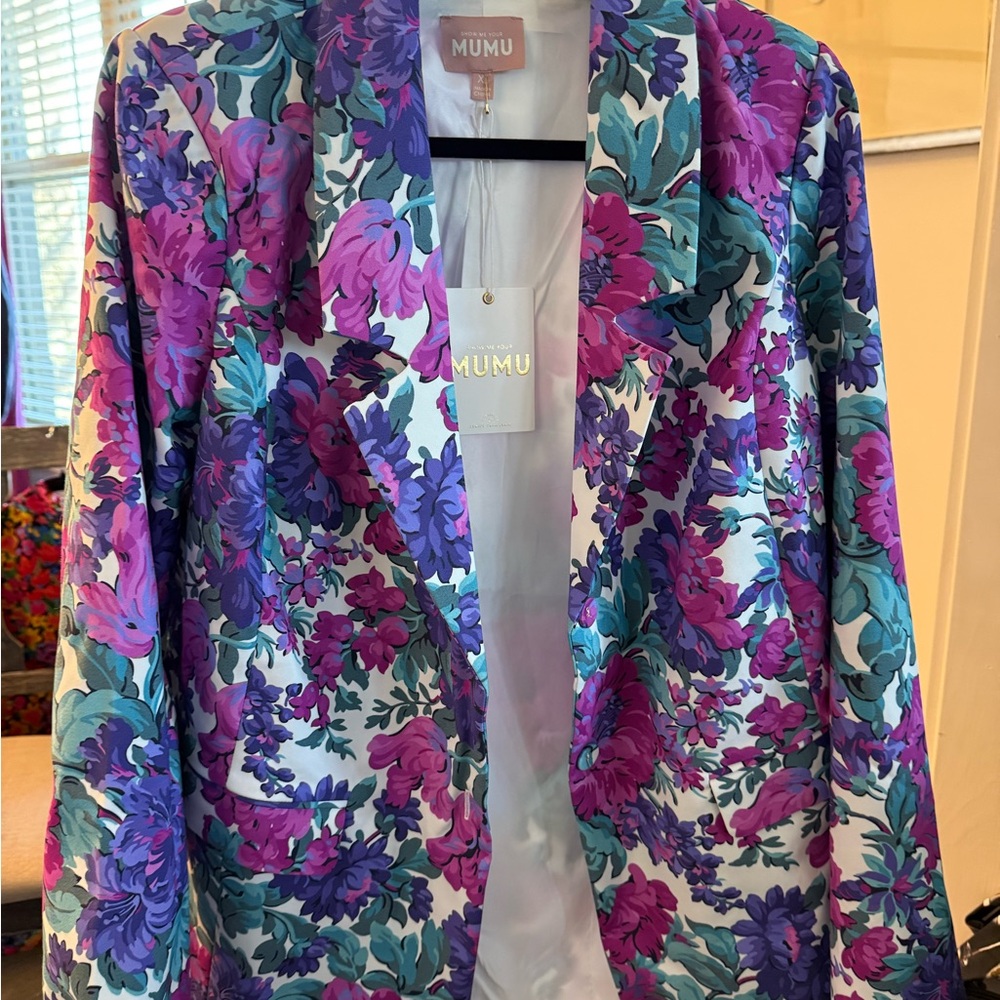 Women's Floral Blazer - Purple and Blue